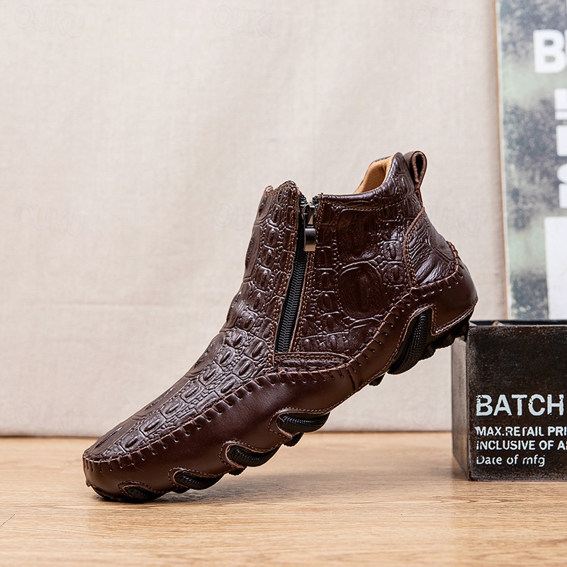 Voor heren Laarzen Retro Handgemaakte schoenen Voering van fleece Wandelen Zakelijk Casual Buiten Dagelijks Leer Warm Kuitlaarzen Rits Zwart Bruin Herfst Winter 2024 61.99