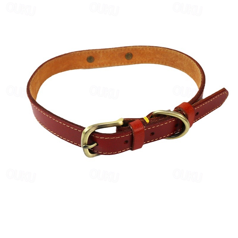 New Product Cowhide Retro Pet Dog Collar Stainless Steel Engraved Collar Dog Neck Sleeve Two layer Cowhide Dog Collar 2024 14.27