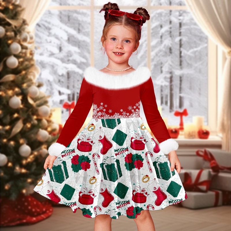 Christmas Girls' 3D Elk Snowman Snowflake Christmas Dress Dress Snowflake  Dress Long Sleeve 3D Print Fall Winter Sports & Outdoor Daily Holiday Cute  Casual Beautiful Kids 3-12 Years Casual Dress 2026 - US $19.49