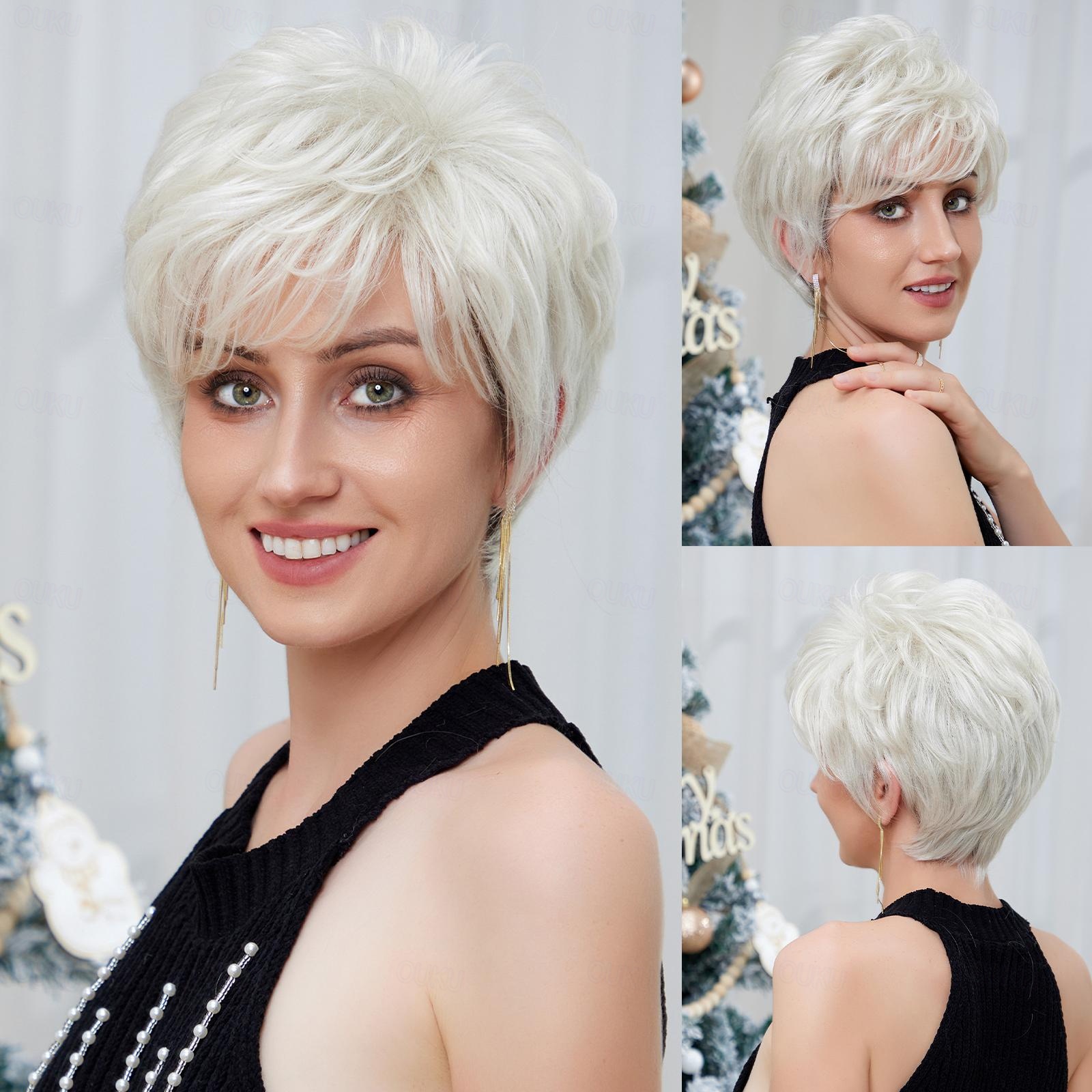 Asymmetrical Brazilian Human Hair Wig Human Hair Blend Wig Short Natural Straight Pixie Cut Side  main image 3