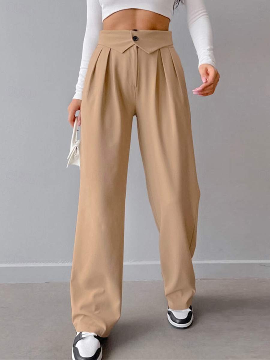 Women's Dress Pants Wide Leg Pleated Plain High Waist Full Length Grey Fall  2026 - US $32.99