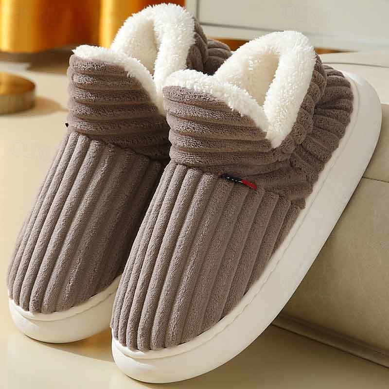 waterdichte harige pantoffels binnen heren dames katoenen schoenen unisex  zachte warme pluche enkel snowboots winter thuis pantoffels 2025 - € 15.99