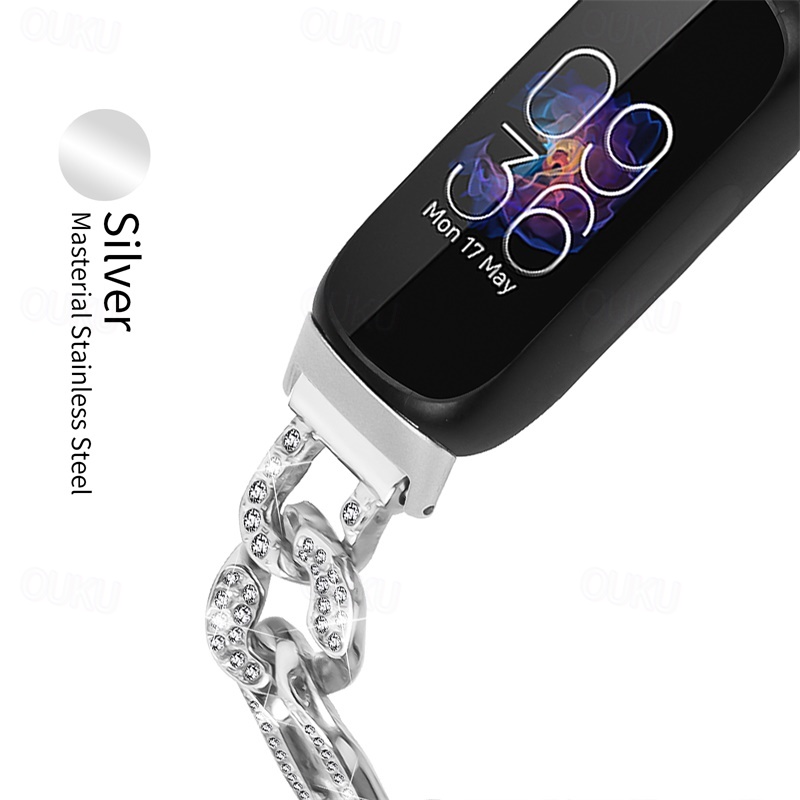Bracelet En Acier Inoxydable Pour Fitbit Inspire 3 – Réglable 155-240 Mm – Fermoir Rapide – Élégant Et Durable – Noir Argenté