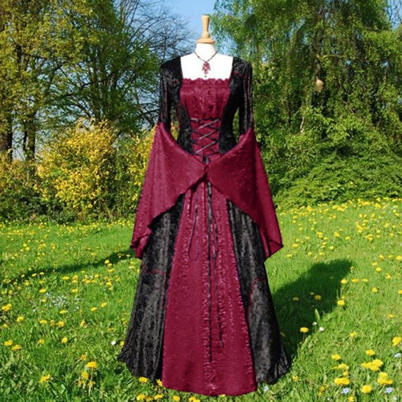 Retro Vintage Epoque Medievale Renaissance 17eme siecle Robe Costume de Cosplay Robes de bal Viking Gentlewoman Outlander Elfe Femme Halloween Foire de la Renaissance GN Robe de 2024 44.99