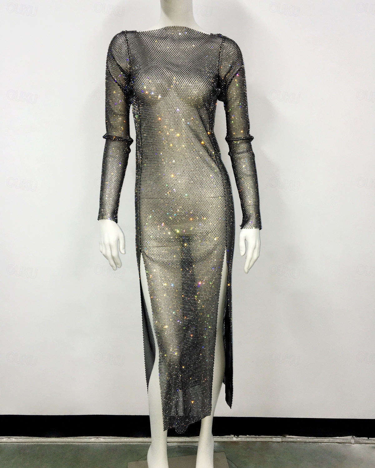 knee length dresses for ladies Metallic Mesh Dress Taupe / Small main image 0