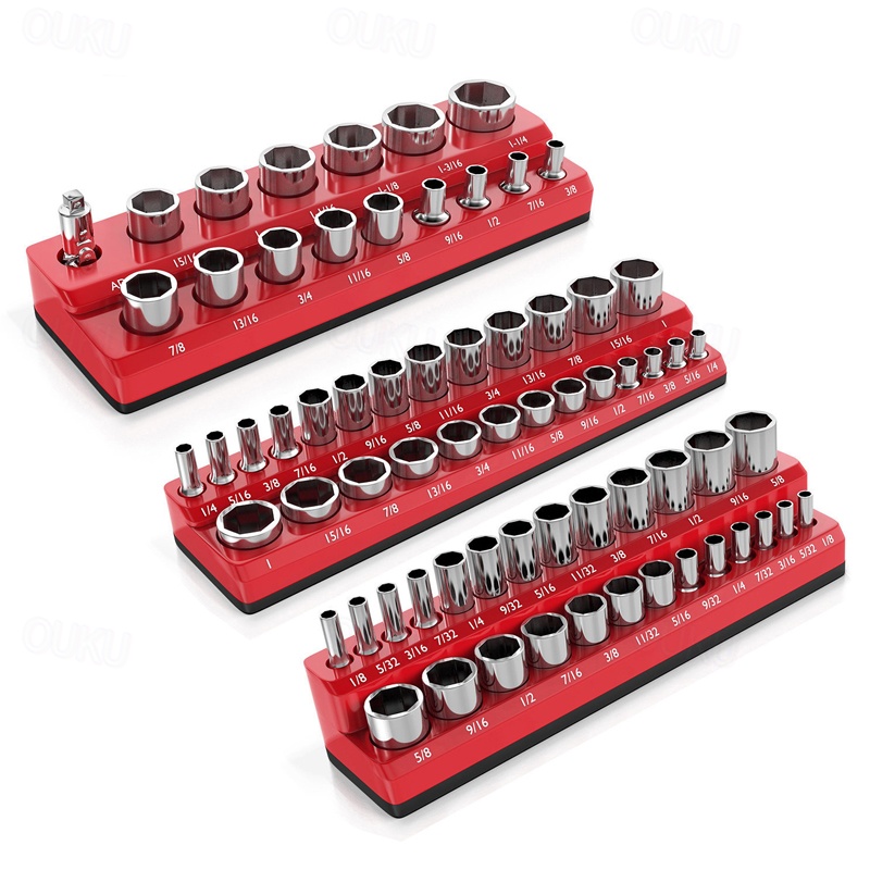 6PC Magnetic Socket Organizer Storage Holder Set 1/4 3/8 1/2 Metric SAE 143 Slot