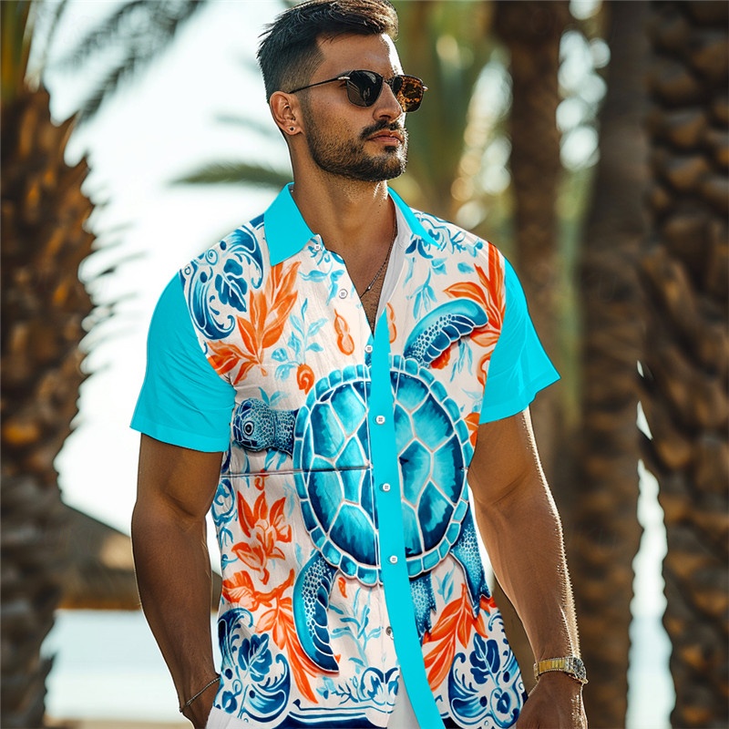 Homme Chemise hawaïenne Imprimés Photos Col rabattu Bleu Marron Vert