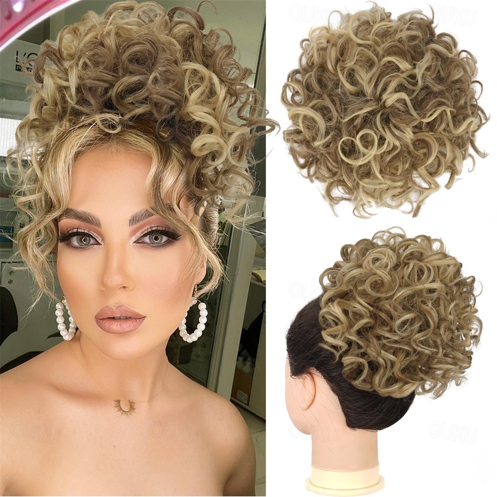 Messy Bun Short Curly Ponytail Extension Elastic Drawstring  display picture 1