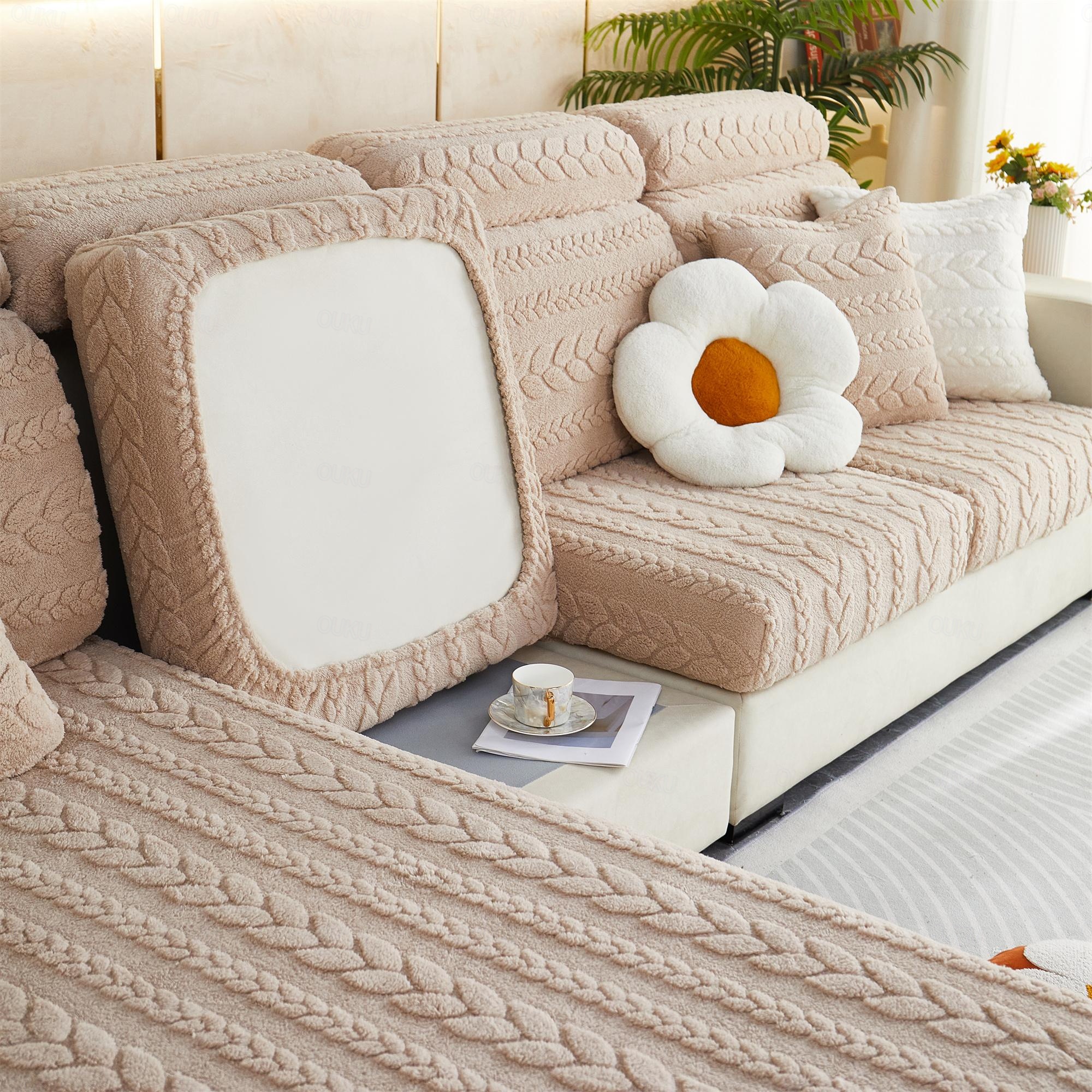 H.VERSAILTEX Modern Velvet Plush 4 Piece High Stretch Sofa Slipcover Strap Sofa Cover Furniture