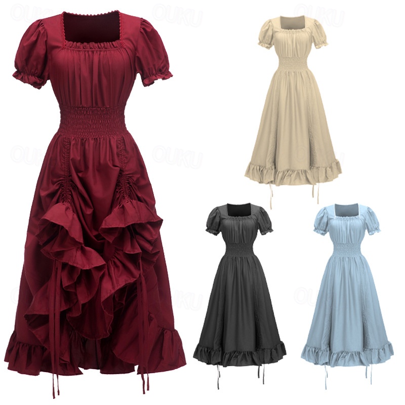 Medieval Renaissance Cocktail Dress Dress Cosplay Costume Prom Dresses Plus  Size Women's Drawstring Square Neck Halloween Carnival Masquerade Party /  Evening Festival Adults' Dress 2026 - US $40.99