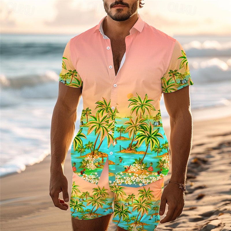 Set Hawaiano Uomo Rrongwn - Camicia E Pantaloni Tropicali Estivi, Stampa Colorata - Foto 9