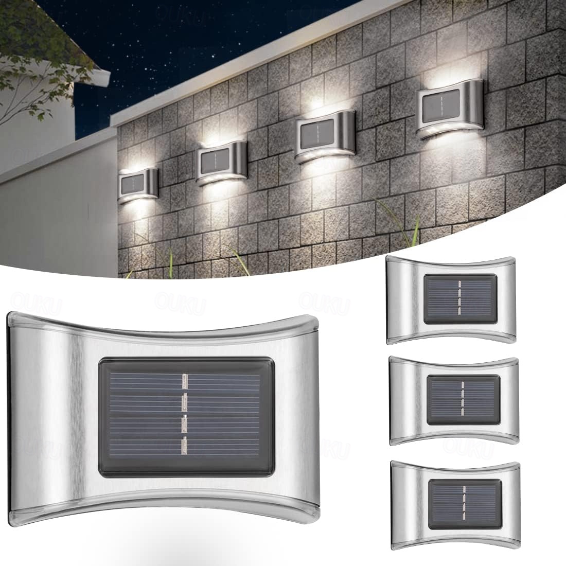 AXFEE 2 Pezzi Lampada da Parete a Energia Solare, IP44 Impermeabile, Luce Solare Led Esterno, Luci LED Solare Esterno Giardino, per Giardino, Parete, Veranda, Percorso, Garage