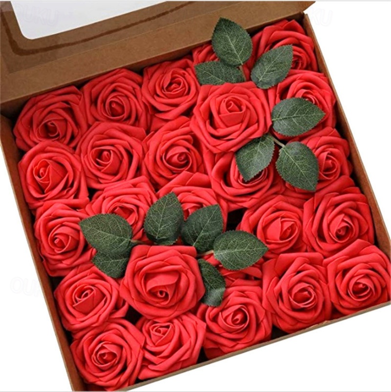 25 Stck Rote Rosen Knstliche Blumen Dunkelrote Rosen Echtes Gefhl Schaum  Fake Rosen in groen Mengen mit Stiel DIY Bastelblumen fr  Hochzeitsbrautstrue Tischdeko Weihnachtsgeschenk 2026 -  23.99