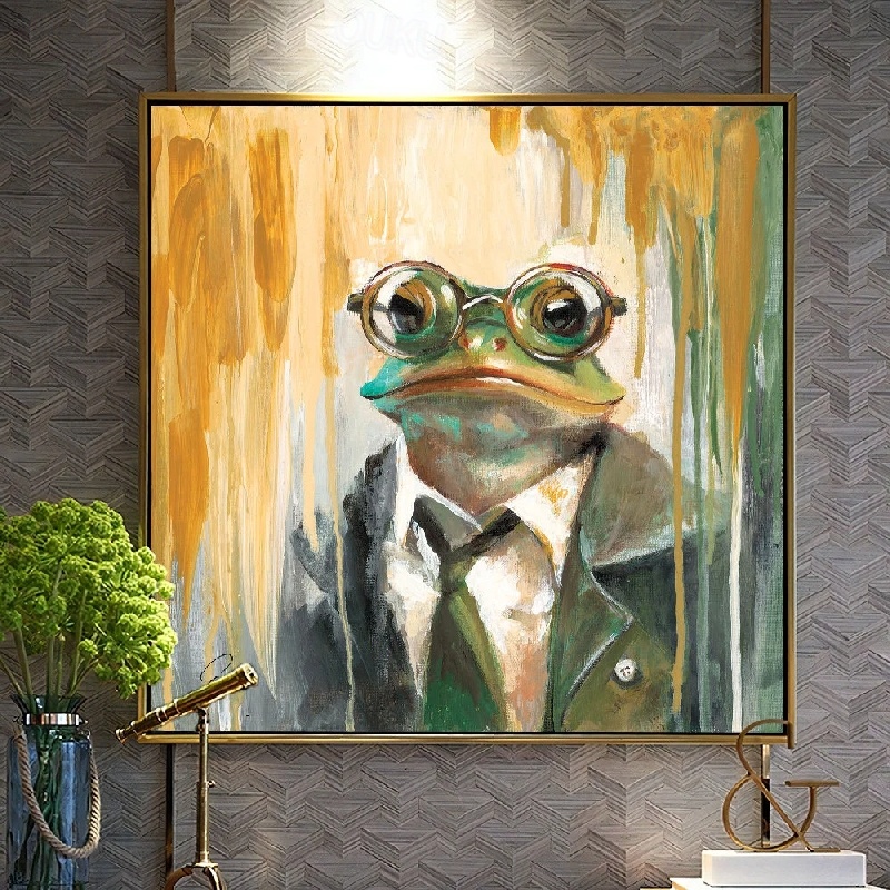 2026年 手描きのカエルの油絵 カラフルな動物のキャンバスの壁アート