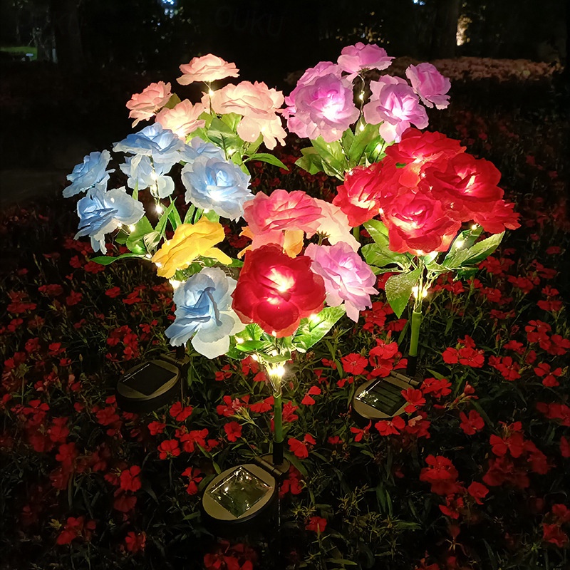 2026年 LEDソーラーライト7頭ソーラーシミュレーションバラの花ライト