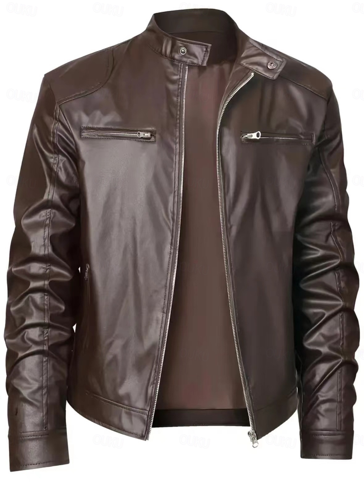 Male Faux Leather Jacket Biker Jacket Casual Daily Travel Pocket 