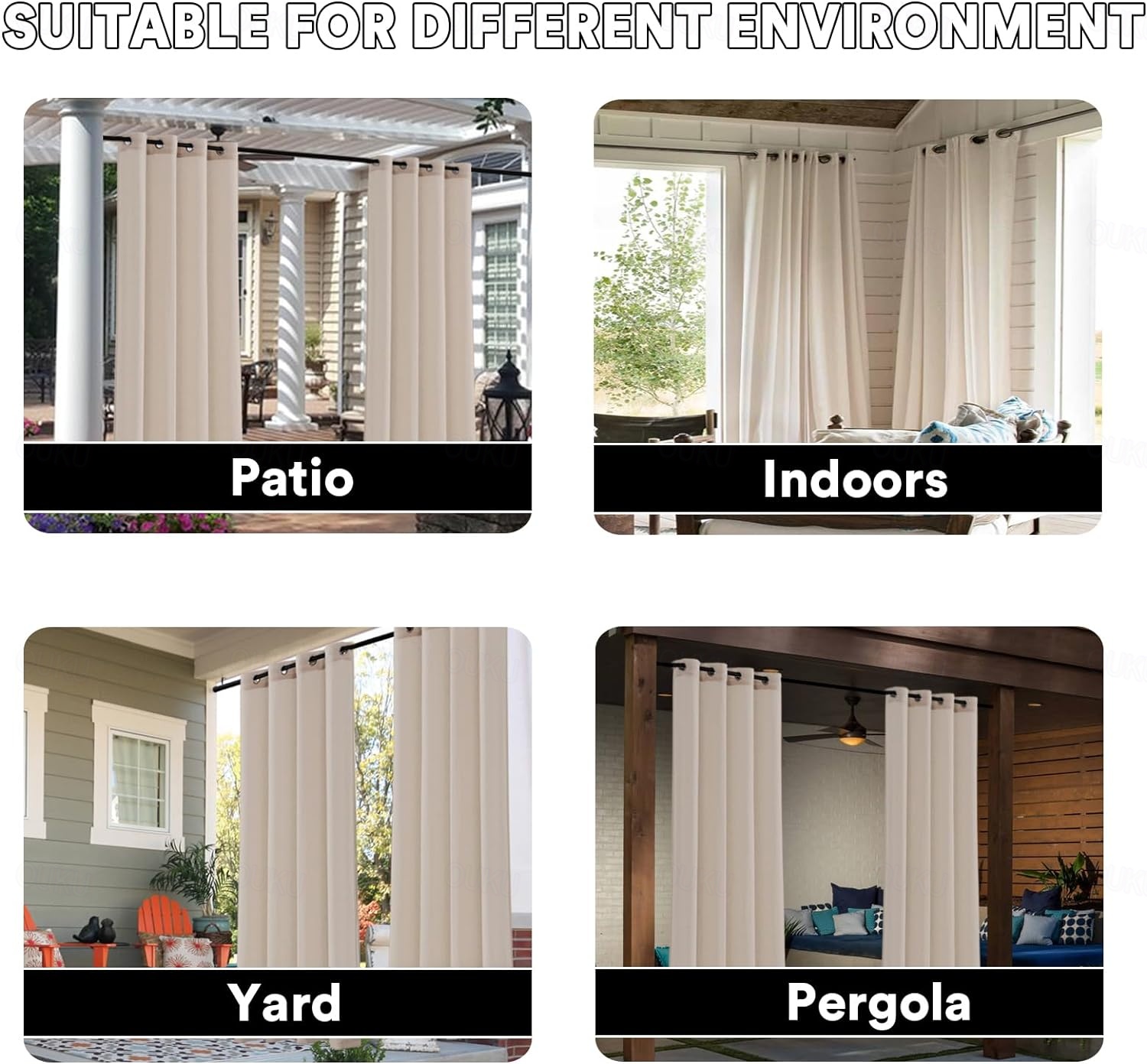 LiveGo Tende da Esterno Tende Impermeabile Termiche Isolanti Tende da Esterno Oscuranti Isolanti Tenda Esterna Oscurante per Porta con Occhielli per Gazebo Patio Balcone,Verde,4 Pezzi|132x213cm(LxA