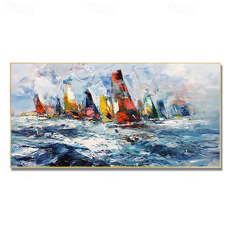 Kit de peinture à l'huile sur toile à faire soi-même par numéro - Motif coucher de soleil - Voilier - Paysage - Pour enfants et adultes débutants - Peinture numérique avec pinceaux