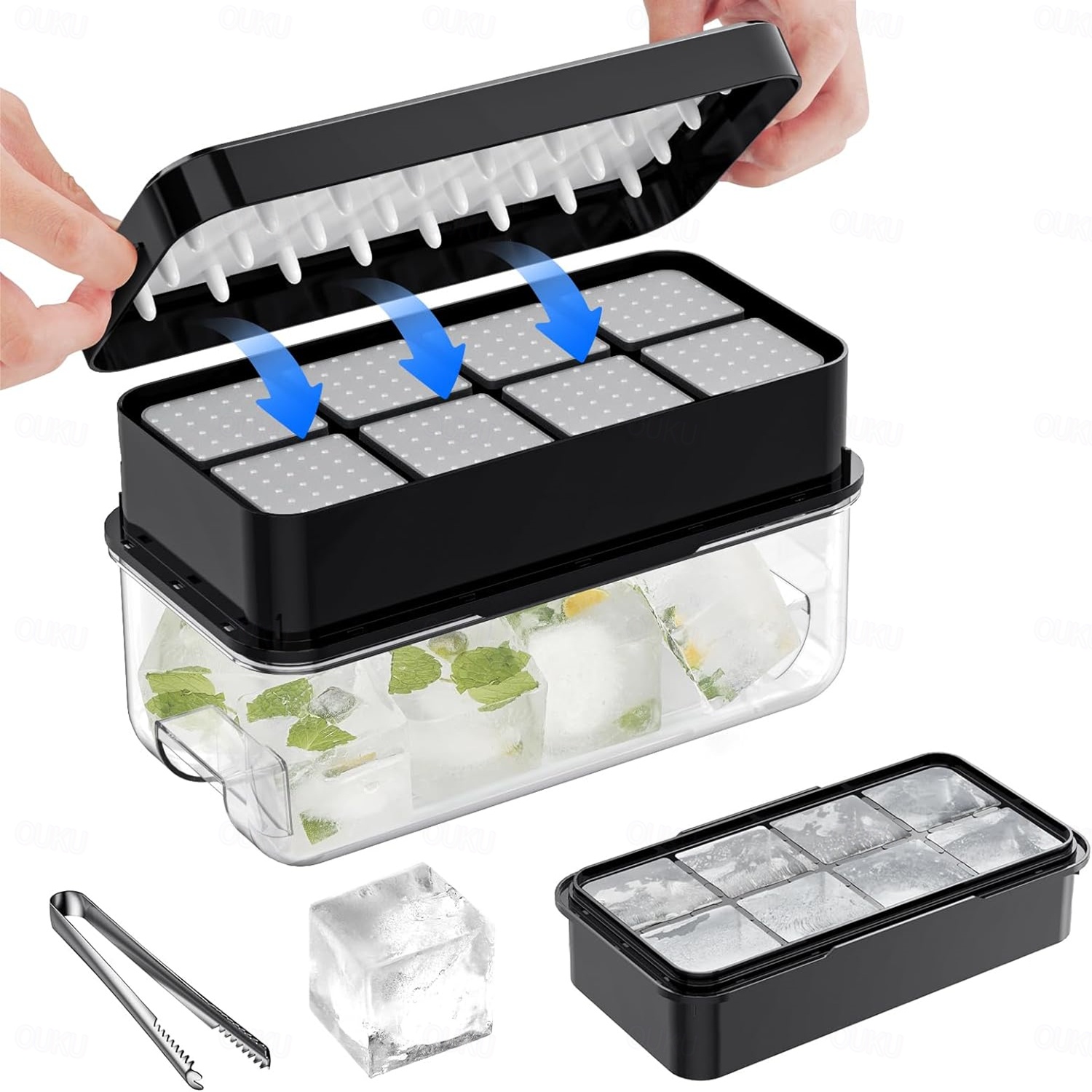 Acquista Mini vassoio per cubetti di ghiaccio in silicone con coperchio perfetto per cocktail e whisky Design salvaspazio senza BPA e facile rilascio in Italia a partire da 3.49