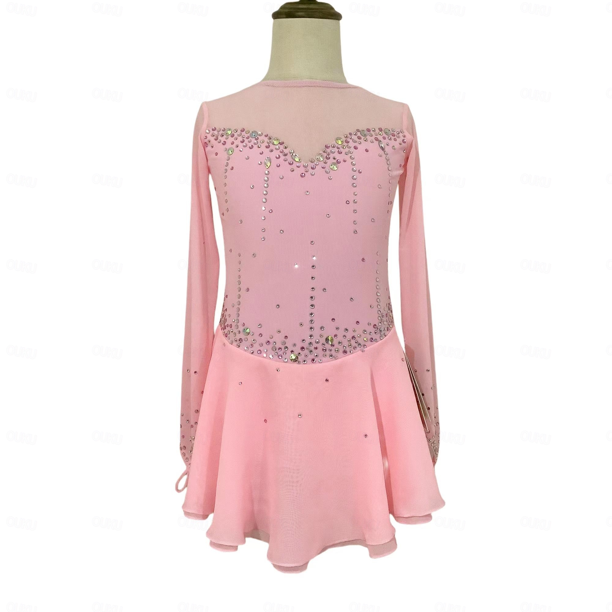 Figure Skating Dress Women's Girls' Ice Skating Dress Black Pink Orange  Thumbhole Spandex Mesh Stretchy Professional Training Practice Skating Wear  Thermal Warm Classic Crystal / Rhinestone Long 2026 - CAD $559.99