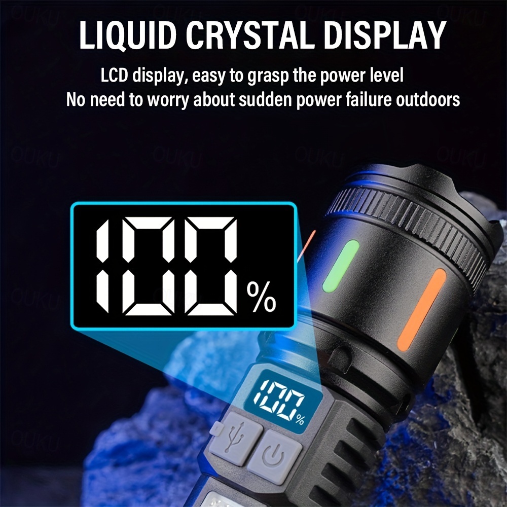 USB Rechargeable LED Flashlight Telescopic Zoomable with Red and Blue Side Lights with Battery Indicator Waterproof for Camping Hiking Fishing Mountaineering and Emergency Use Shustar 2025 - £ 12 -P8