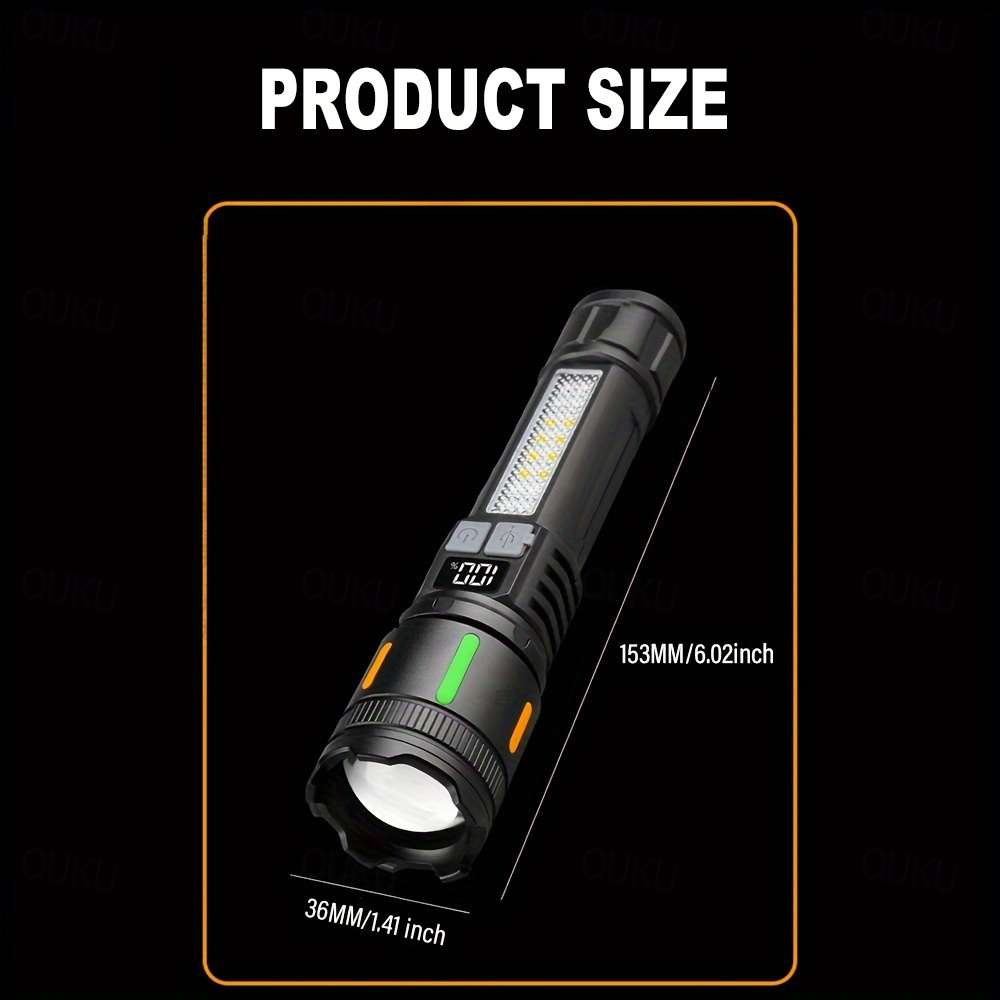 USB Rechargeable LED Flashlight Telescopic Zoomable with Red and Blue Side Lights with Battery Indicator Waterproof for Camping Hiking Fishing Mountaineering and Emergency Use Shustar 2025 - £ 12 -P5