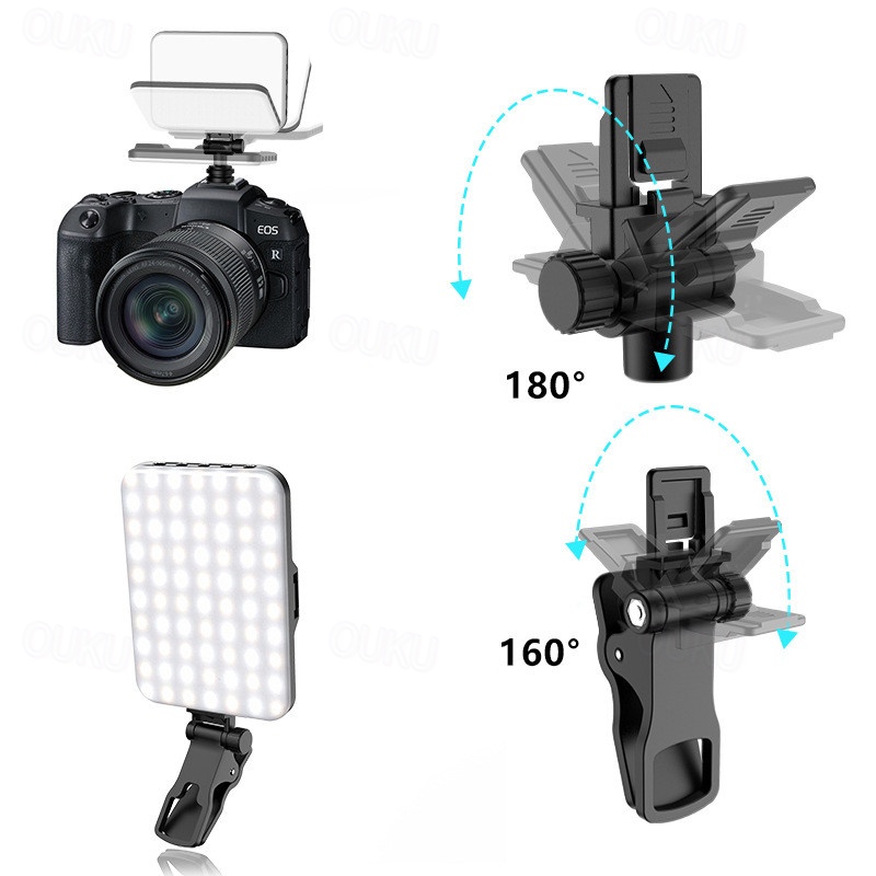 Lampe Selfie LED Portable - 60 LEDs, 3 Modes De Couleur, Batterie 2000mAh, Clip Pour Téléphone/webcam - 8