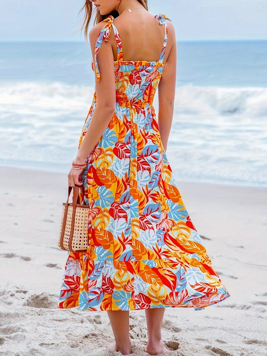 Women's Polyester Tropical Ruched Print Off Shoulder Long Dress Maxi Dress  Hawaiian Stylish Date Vacation Sleeveless Summer 2026 -  23