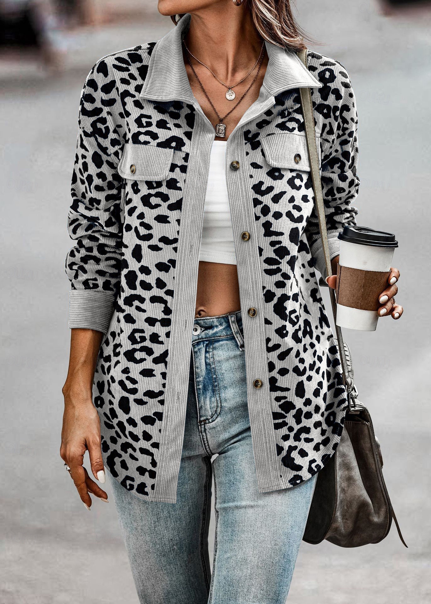 Women's Outwear fashion Apricot Leopard