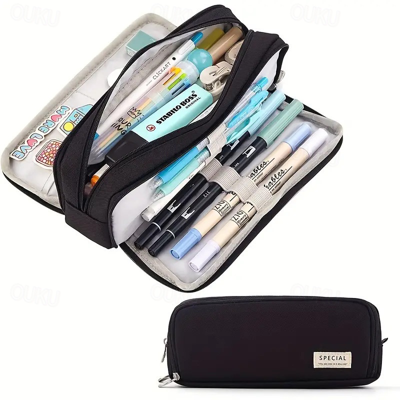 MAMUNU Astuccio per ragazze e adolescenti, astuccio grande capacità, astuccio portapenne, astuccio per ragazze, astuccio con chiusura lampo, per scuola e ufficio, azzurro