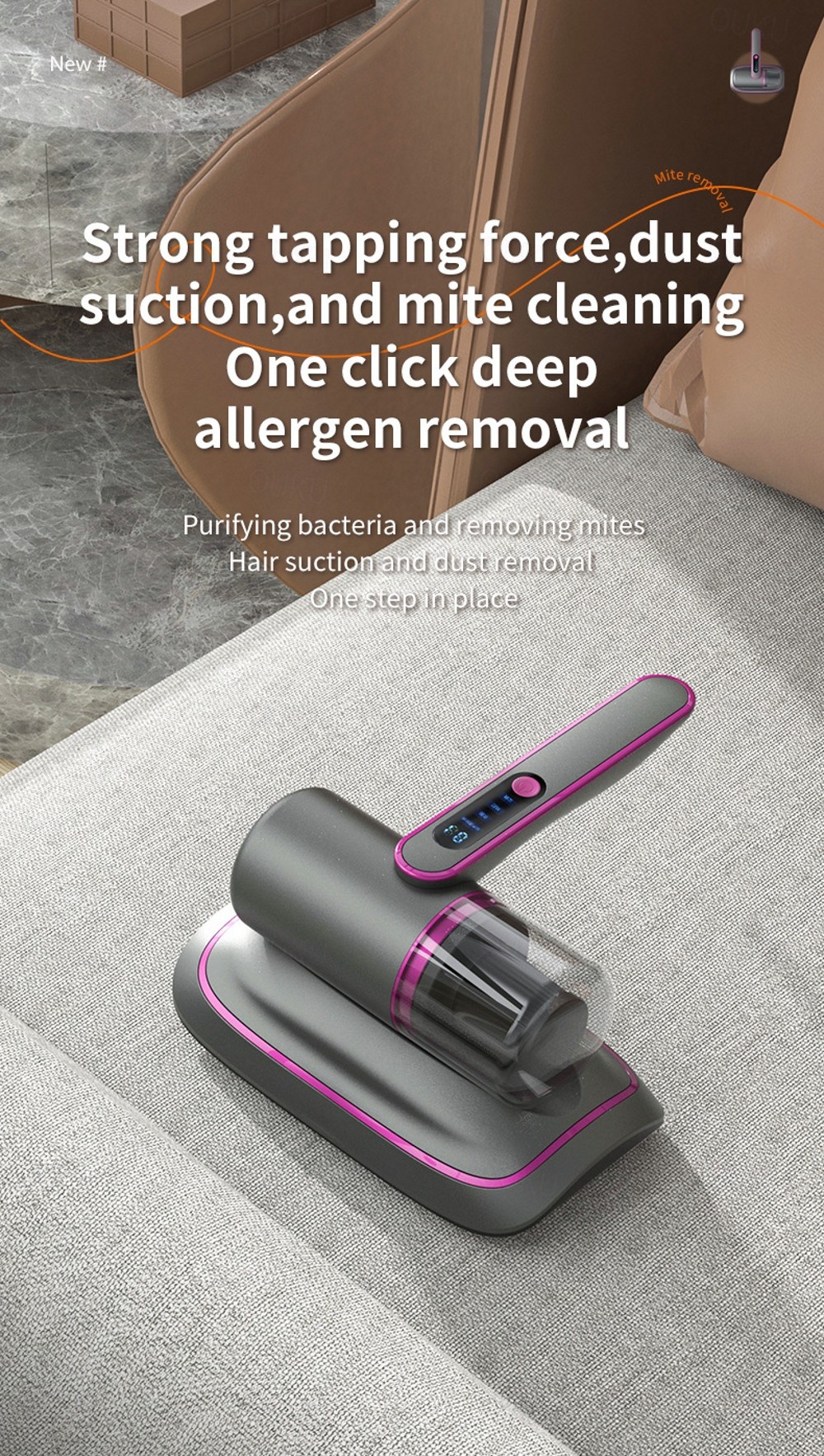 Aspirateur De Lit À Main, Aspirateur De Matelas Avec 2 Modes Et Agitation De 6 000 Par Minute