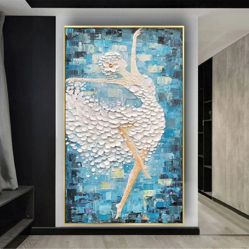2026年 手作りのダンサーの絵画、手描きのバレエ少女の油絵、壁掛け