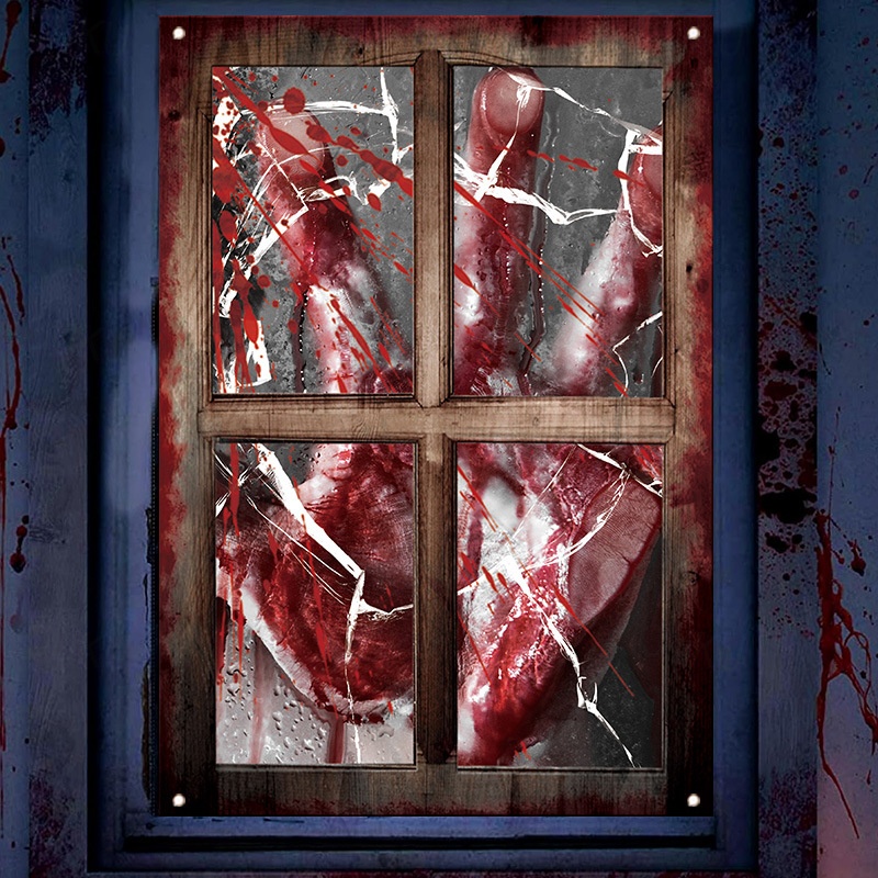 2 Cortinas Decorativas De Halloween Para Puertas Y Ventanas - Motivo Sangre Espeluznante, Para Interior Y Exterior