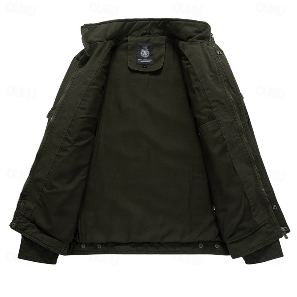 Veste militaire brodée en coton pour hommes avec bretelles à manches longues col montant veste de camionneur multi-poches imprimé drapeau américain vêtements d'extérieur tactiques 2024 - US $56.99 –P7