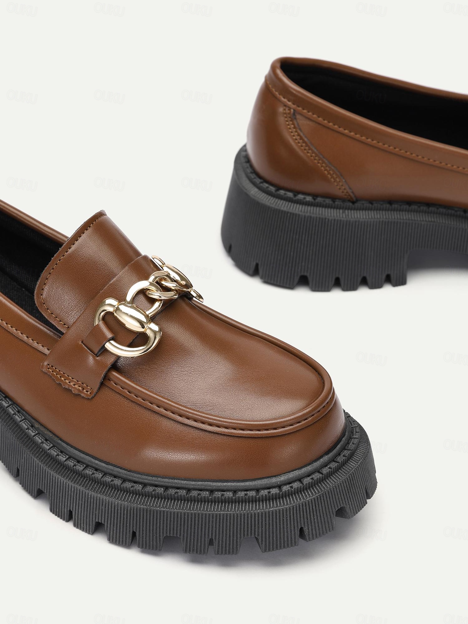 Schultz Brown Loafers with Gold Chain Women’s size 8B CHRYSTIE | Chain Keeper Loafers – LINEA Paolo Shoes main image 3