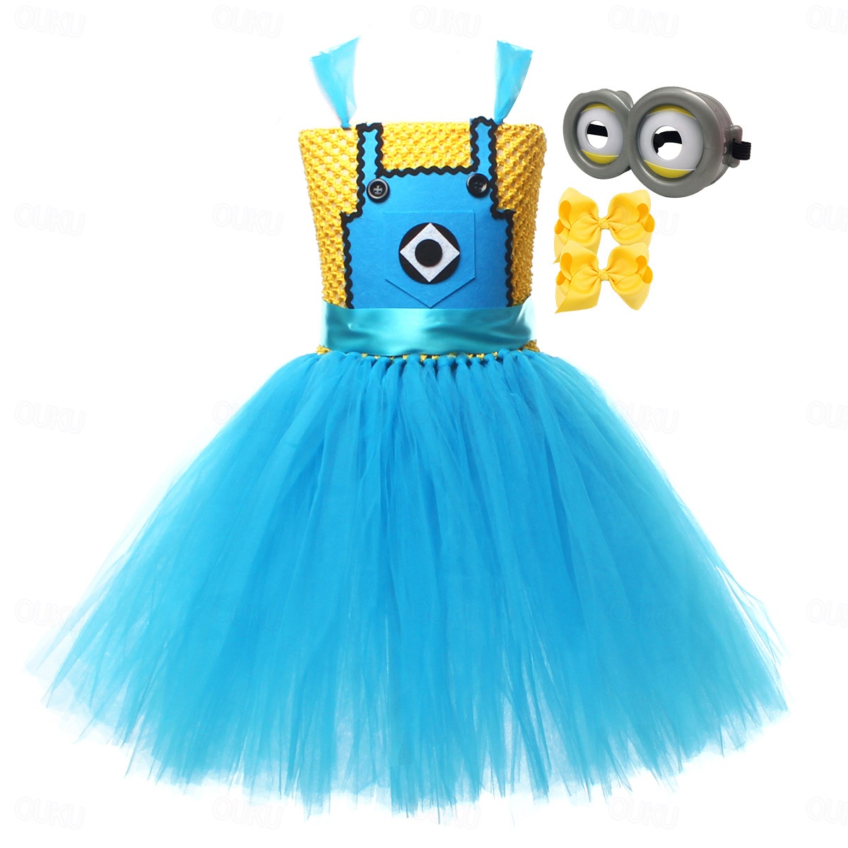minion birthday dress Costume Tutu Up Kid's Girls' Halloween Children's Day New Year Party Easy Halloween Costumes Dress Up 2026 15 inches 6 puff sleeve midi dress Olive A-Line Long Sleeve QUANTITY:SINGLE PIECE