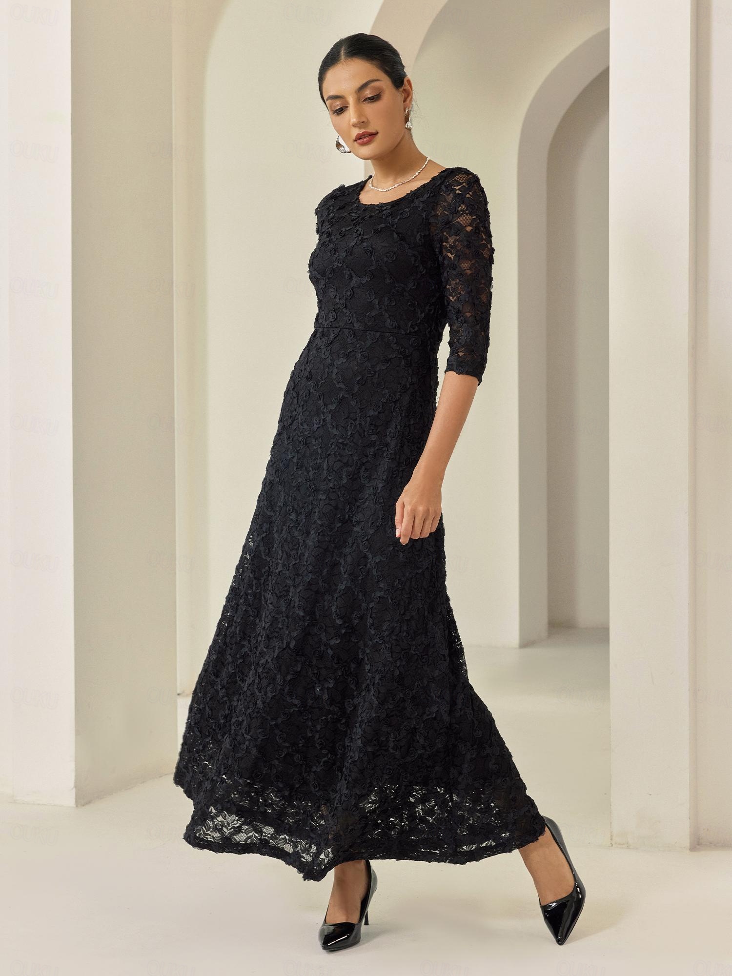 fall color lace dresses Short Sleeve Lace Sheath 8 / Night Sky main image 1