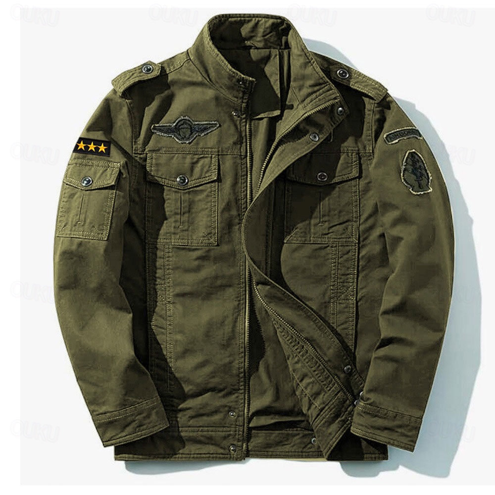 Men's Cotton Embroidered Military Jacket Cargo Jacket with