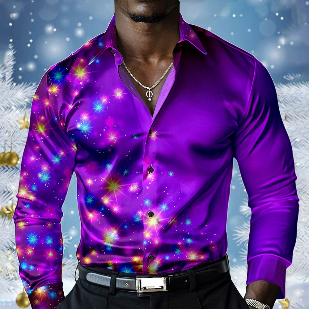 Christmas Men's Sparkly Glittery Christmas Light Shirt Dress Shirt Button Up Shirt Long Sleeve Fashion Casual Christmas Men's Sparkly Glittery Christmas Light Shirt Dress Shirt Button Up Shirt Long Sleeve Fashion Casual