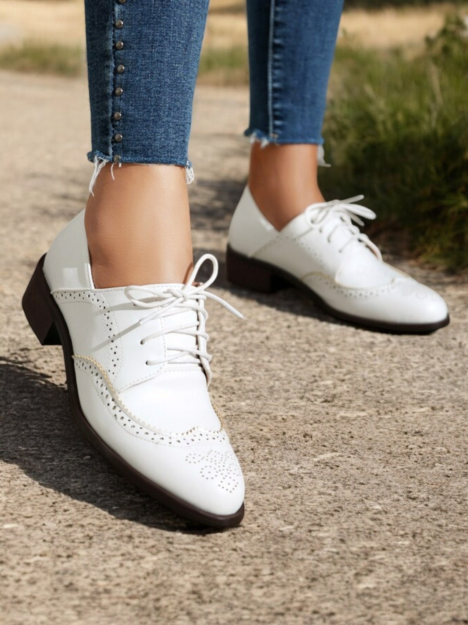 Women's Vintage Oxford Shoes in Mint Green, Brown, and White