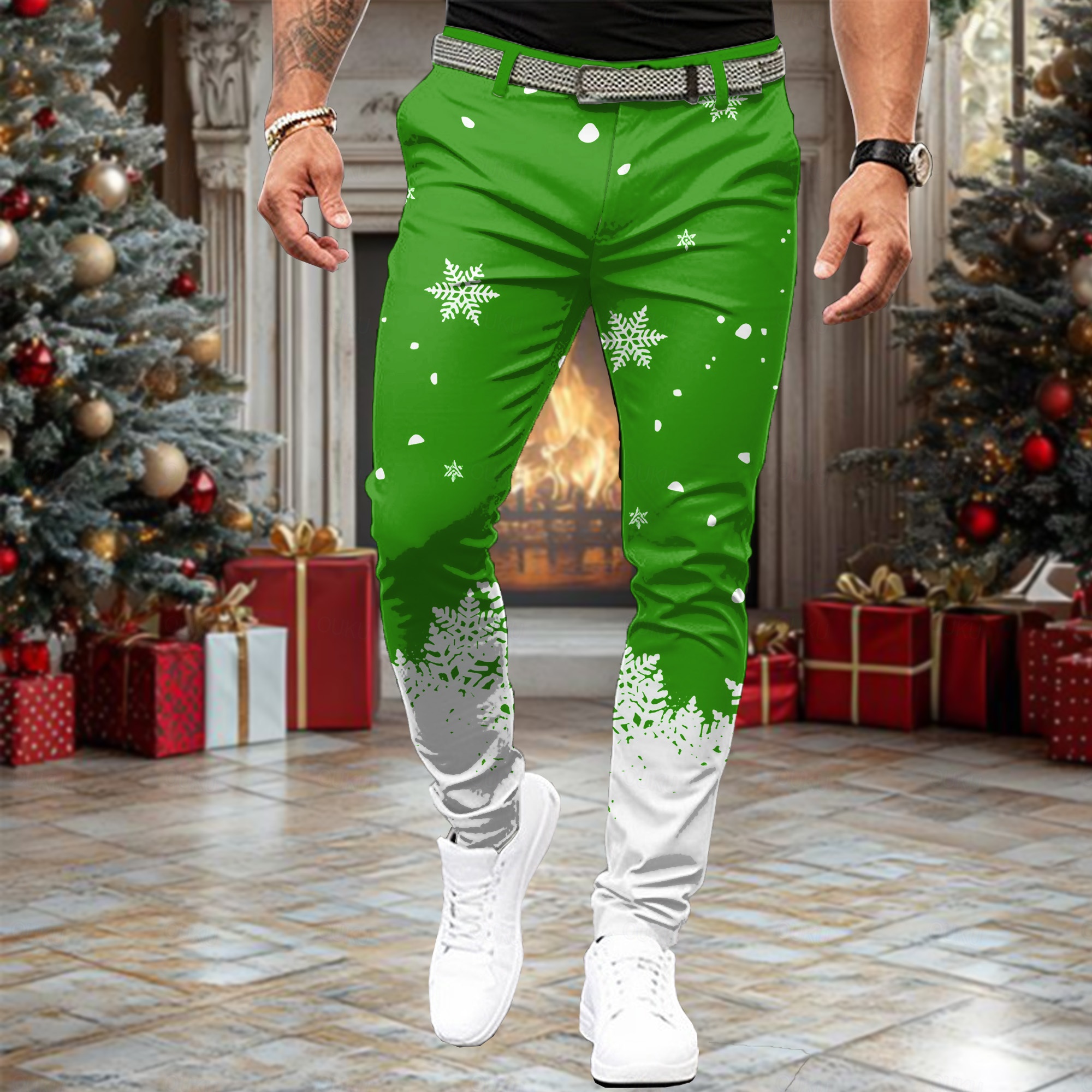 Christmas Men's Snowflake Dress Pants Mid Waist Casual Party Evening Wear  Dailywear Holiday Zipper Pocket Summer Spring Fall 3D Print Black Red Blue  2026 -  123