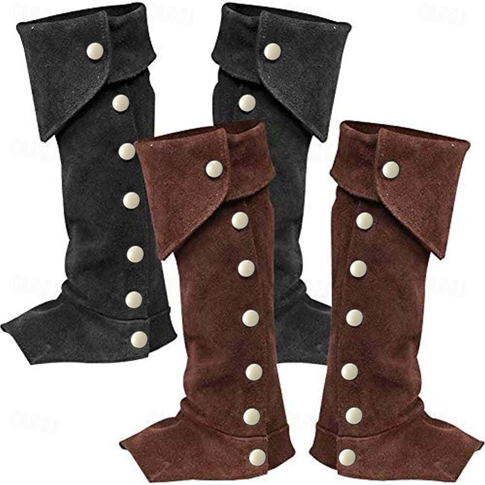 Cubrebotas Pirata Y Vikingo – 1 Par De Poliéster Con Cierre De Botón, Estilo Medieval Renacentista, Para Cosplay, Halloween Y Disfraces De época (talla única)