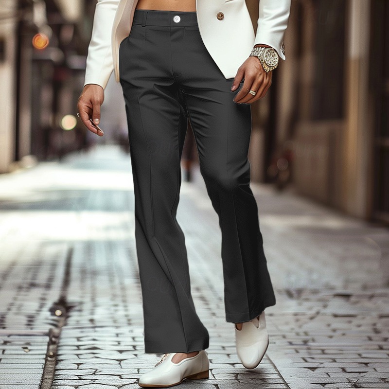 Men's Dress Pants Flared Pants Bell Bottom Trousers Casual Pants Pocket  Plain Comfort Breathable Full Length Outdoor Daily Going out Fashion  Streetwear Black White Stretchy 2026 -  23