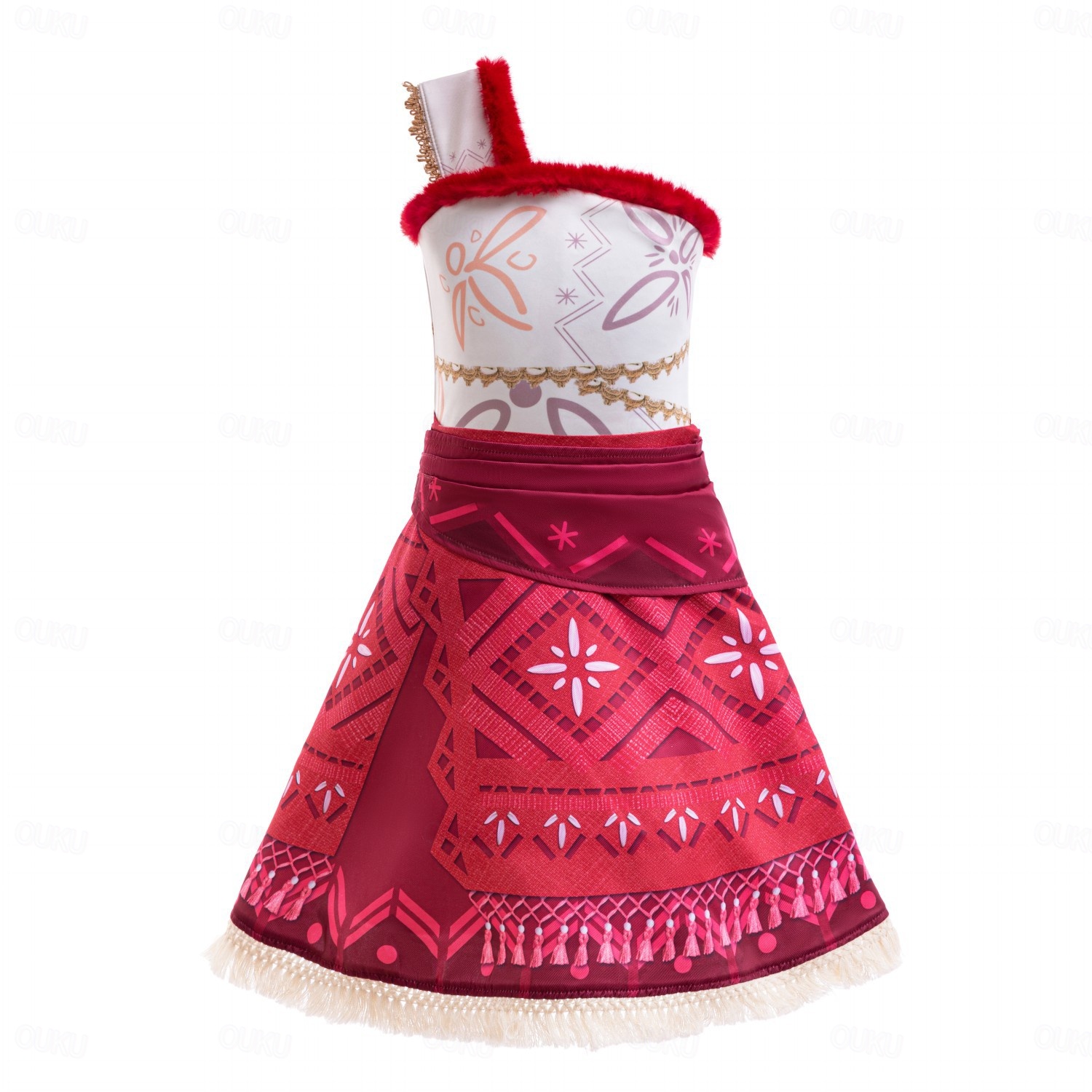 moana theme party dress Jurebecia Princess Costume for Girls Adventure Dress Outfit Two-Pieces Crop Top Skirt Set Birthday Party Clothes 90 cm 1-2 Years, Girl's, Red