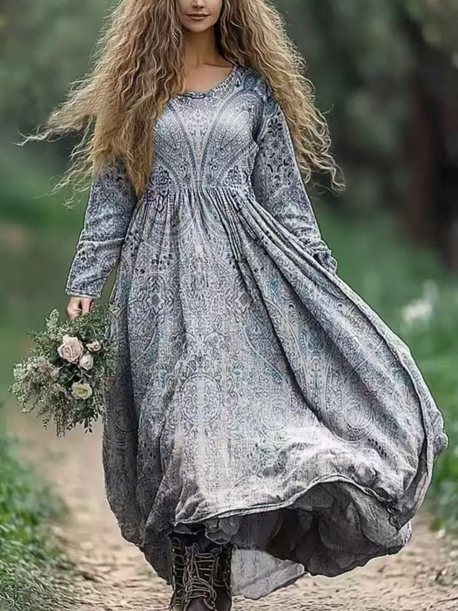 Pattern Free Flowing Dress Purple Long Sleeve Floral Maxi Dress Plus Size Women Summer Tunic Dress Pattern Free Flowing Dress Purple Long Sleeve Floral Maxi Dress Plus Size Women Summer Tunic Dress