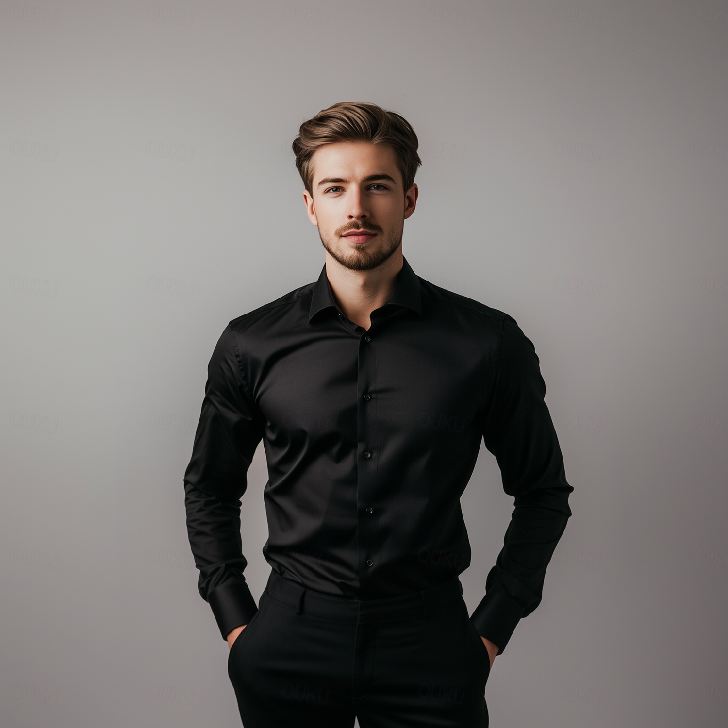 black dress shirt homecoming Men's Daily Party Dress Shirt Homecoming Standard Fit Long Sleeve Lapel  Solid Color Polyester Black 2025 2026