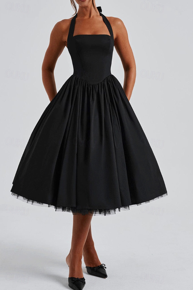 Women's Midi Dress White Dress Graduation Dress Fashion Modern Birthday  Holiday Graduation Regular Fit Plain Sleeveless Halter Neck Black White Red  Summer 2026 -  31.99