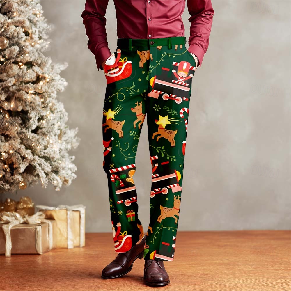 Christmas Men's Santa Claus Reindeer Gingerbread Man Trousers Dress Pants  Suit Pants Mid Waist Casual Outdoor Holiday Straight Leg Pants with Pockets  Fall Winter 3D Print White Red Green 2026 - US $30.99