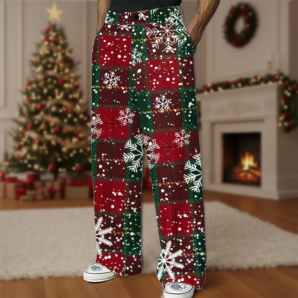 mens christmas plaid dress pants Men's Tartan Grid / Patterns Snowflake Trousers Suit Pants Mid Waist Fashion Casual Outdoor Holiday Relaxed Fit Flat Front Dress Pants with Side Pockets Fall Winter 3D 2026 Size:MOM-3X apply restocking fee plaid pants men Sequin Bridesmaid Dresses | these pants celebrate a