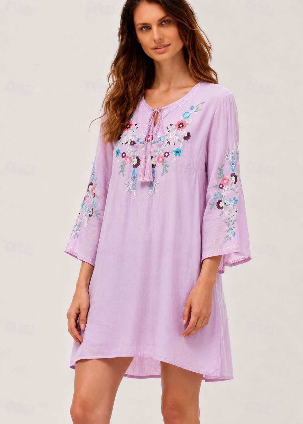 Women's Embroidered Cotton Mini Dress Sundress A Line Dress Vacation Party Casual Outdoor Beach Party Loose